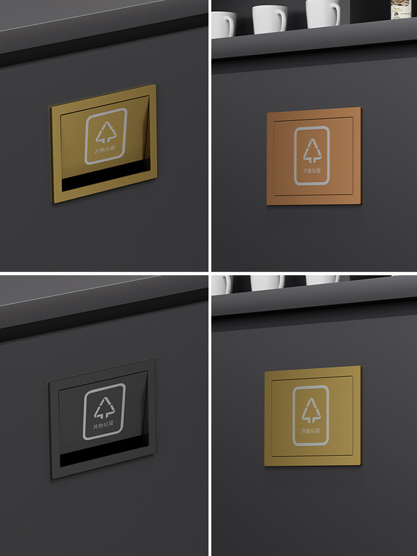 Stainless Steel Side-Opening Trash Can Lid with Side Entry for Wall-Mounted Cabinets, Embedded Flip-Top Trash Bin