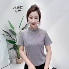 韩版百搭2025年夏秋季显瘦烫钻圆领短袖气质休闲针织上衣