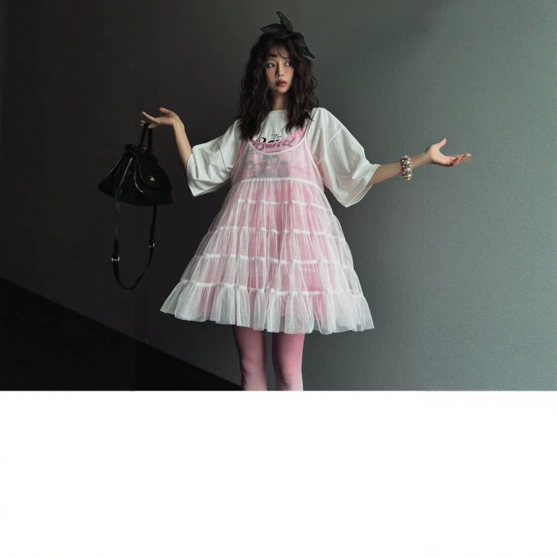 Korean Dongdaemun Age-Reducing Retro Lace Mesh Layered See-Through Vest Babydoll Dress Cute Fairy Tutu Skirt Korean Dongdaemun Age-Reducing Retro Lace Mesh Layered See-Through Vest Babydoll Dress Cute Fairy Tutu Skirt