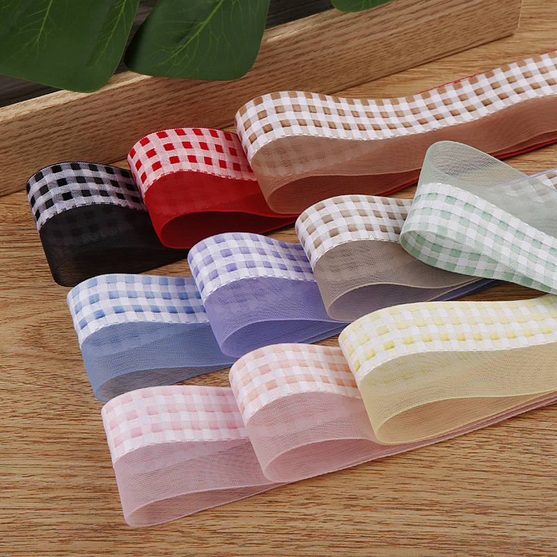 Half plaid polyester snow yarn ribbon gift flower packaging DIY handmade hair accessories clothing accessories bow ribbon