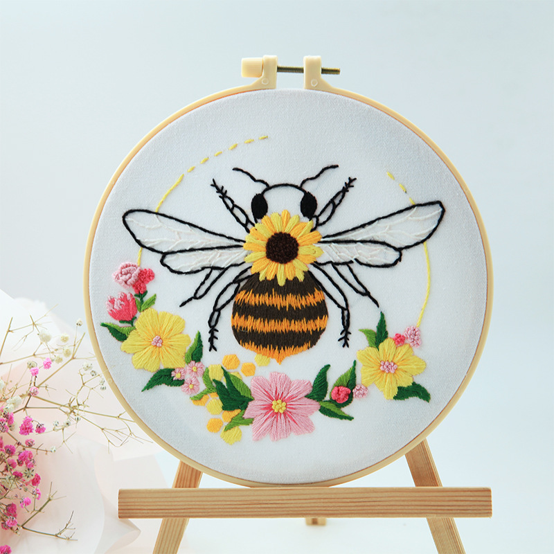 Bordado DIY abeja mariposa colgante pintura hecha a mano principiante práctica Lu Bordado Cruz puntada salón adornos de flores