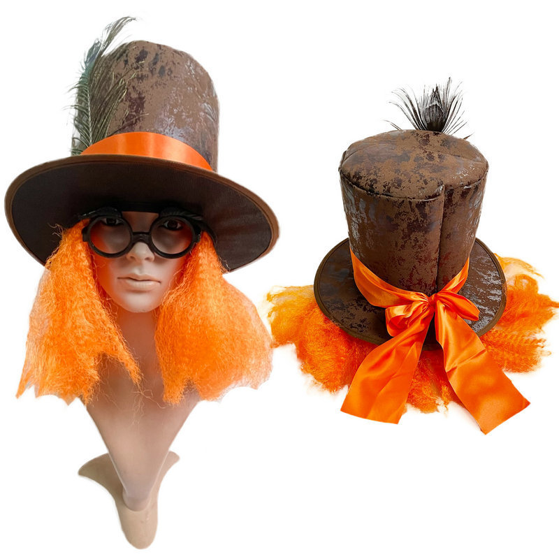 Halloween Prom Party Mask Headwear Peacock Feather Orange Wig Hat Irish Hat Magician Hat