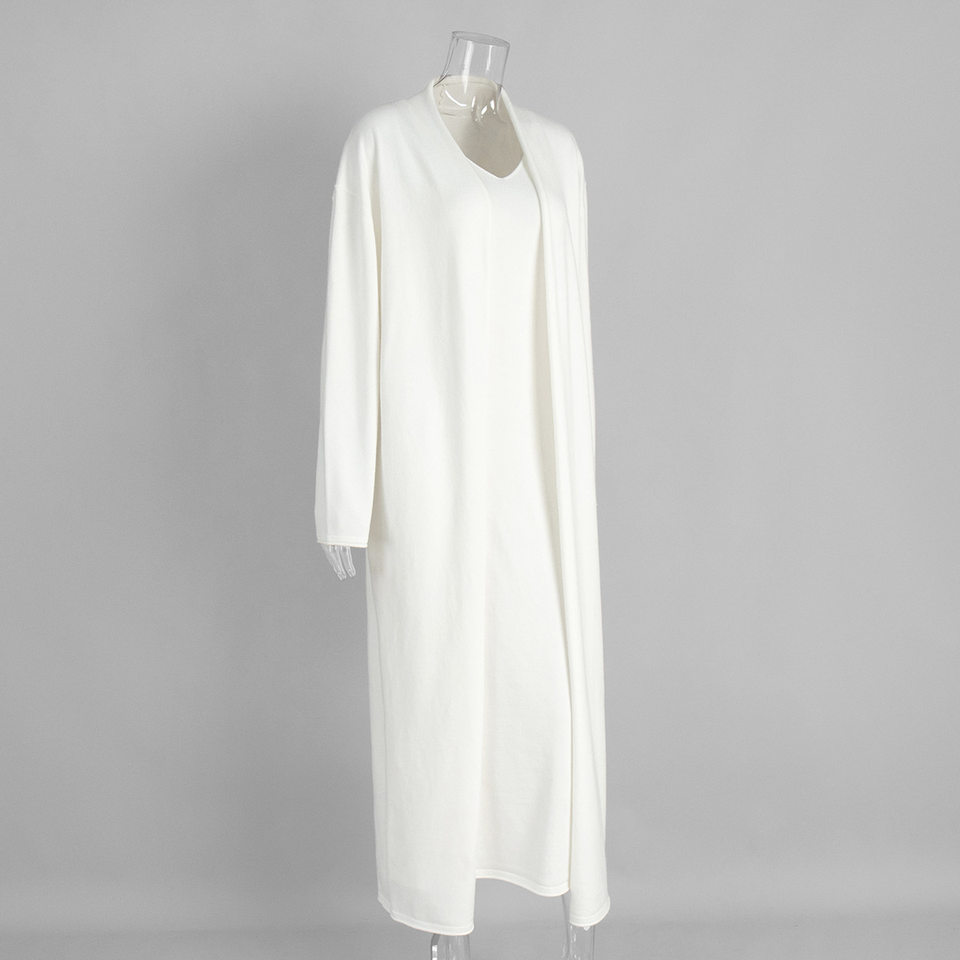 Bộ đầm dài kèm áo cardigan dệt kim dài tay nữ — Màu cà phê đậm, Màu hồng, Màu trắng, Màu xám chi tiết 4