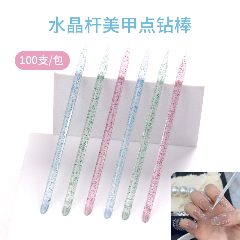 Herramientas de uñas de suministro directo transfronterizo Crystal Rod punto taladro palo signo acrílico doble cabeza piel muerta empuje 50 punto flor palo color mezclado