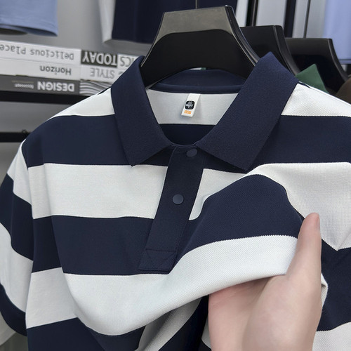 High-quality Striped Short-Sleeve T-Shirt 2025 Summer New Men's Advanced Casual Business Versatile Thin-Fashion Top