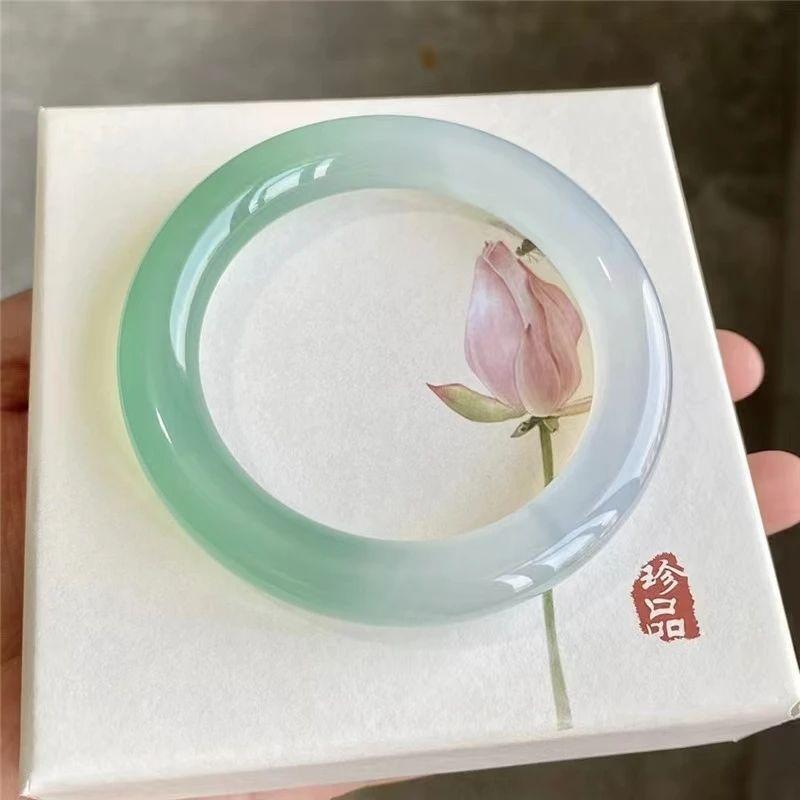 Round Half Landscape Chalcedony Bracelet, Clear Water Color Floating Flower Lady Bracelet, Ice Transparent Fashion Beauty Bracelet, Diverse Delivery