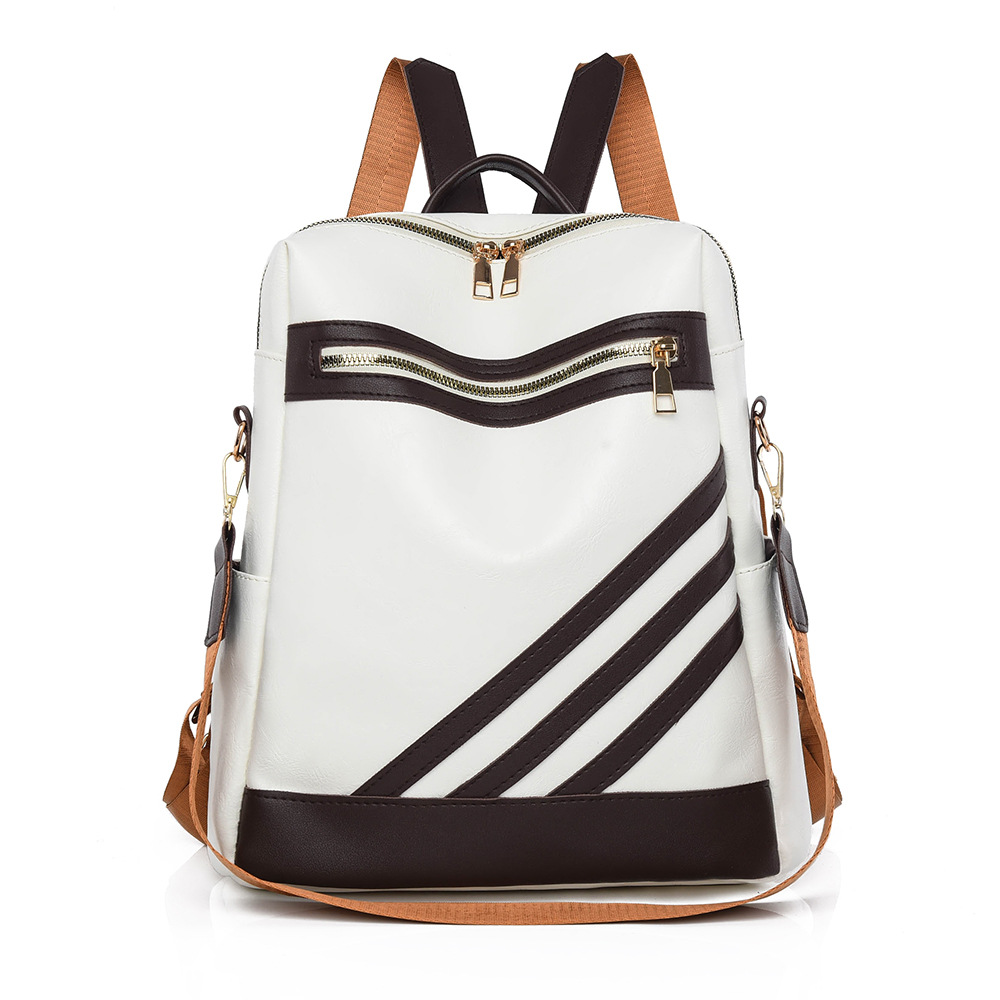 Mochila de cuero suave para mujer nueva transfronteriza Mochila multifuncional para mujer de rayas diagonales de moda Mochila escolar de doble uso de gran capacidad
