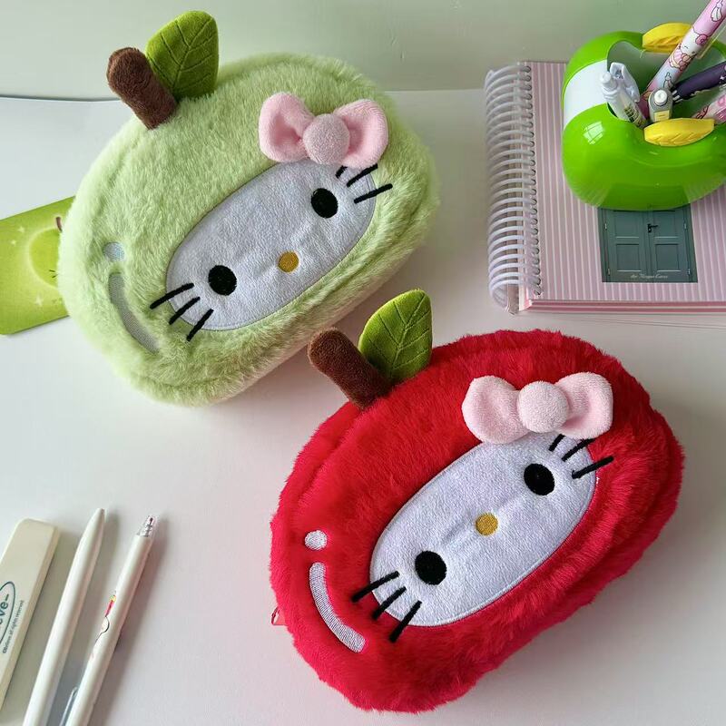 日系可爱新款苹果helloKitty猫笔袋毛绒变装大文具袋高颜值收纳包|undefined