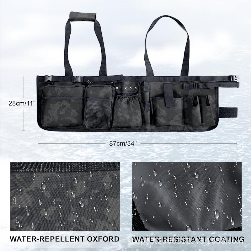 Bolsa de almacenamiento de barril de pesca Bolsa de equipo de pesca con soporte de línea y pinzas Bolsa de barril de pesca multibolsillo image 3
