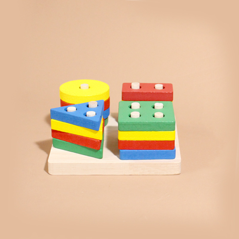 Directo de fábrica de madera de tamaño pequeño de siete capas de arco iris Torre jengle bebé anillo bloques de construcción educación temprana juguetes educativos