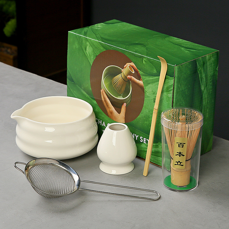 国境を越えた抹茶ツールセット 竹茶筅 ティートレイ ティースプーン ティーピック 百本立 陶器抹茶ボウル 和風|undefined