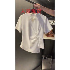 W2F法式新中式国风盘扣绝美别致上衣高端设计感小众白色短袖t恤女