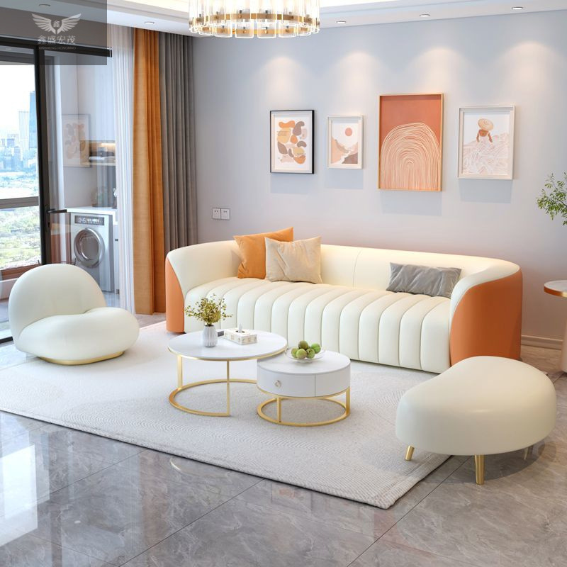 Nuevo sofá nórdico ligero de lujo sala de estar tecnología de tela de estilo pequeño hogar crema viento color combinación de mesa de té creativa