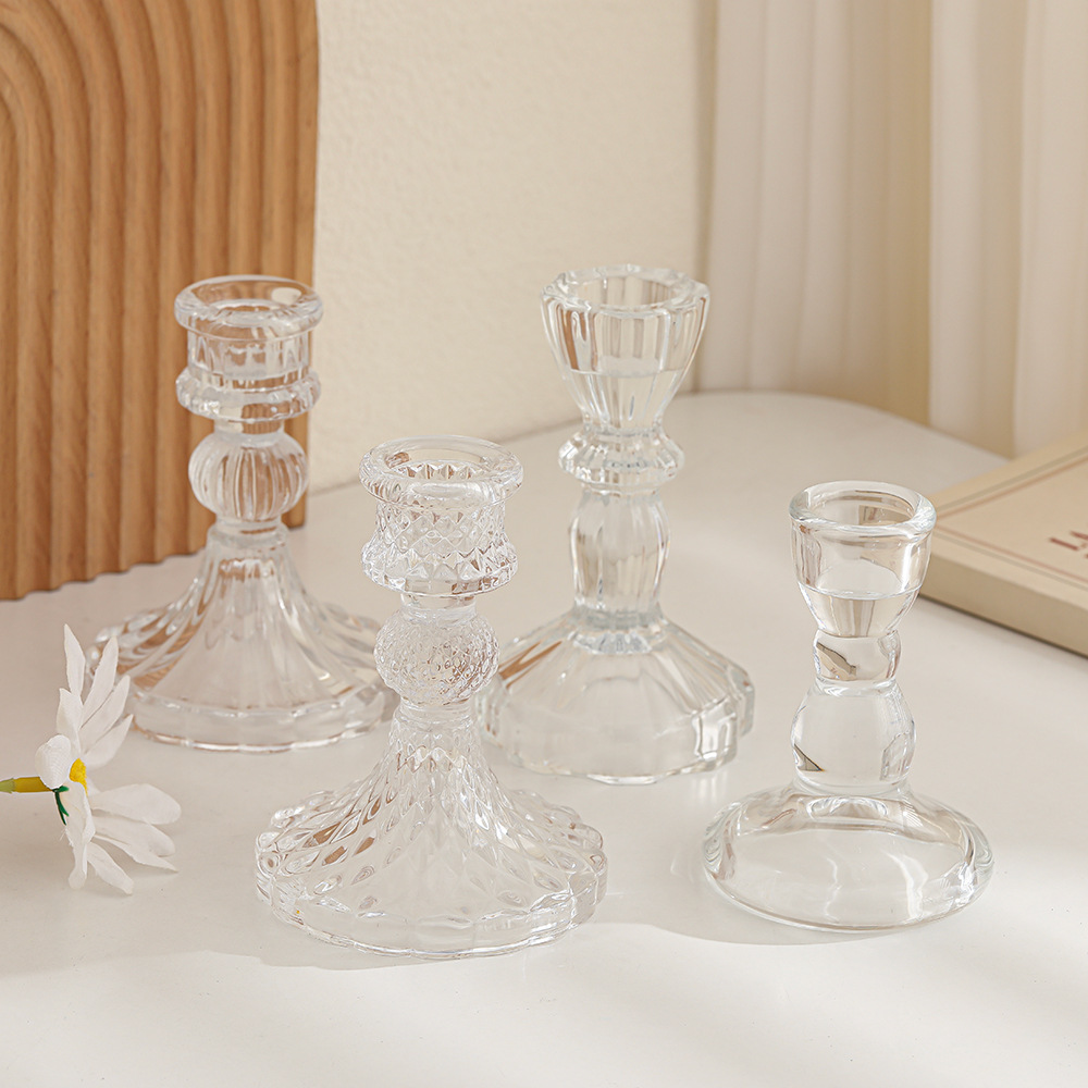 Candelabro de Vidrio Transparente Estilo Europeo Vidrio para Cena a Luz de Velas y Bodas