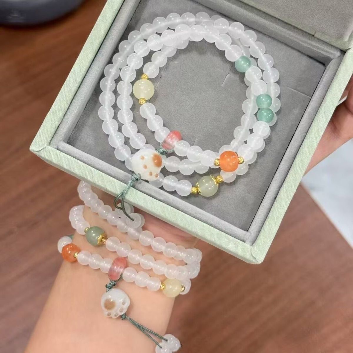 Hermosas garras de gato al carbón de tres anillos de brazalete de moda nacional china tejida pulsera de amiga pequeña y alta belleza transparente joyería de mano