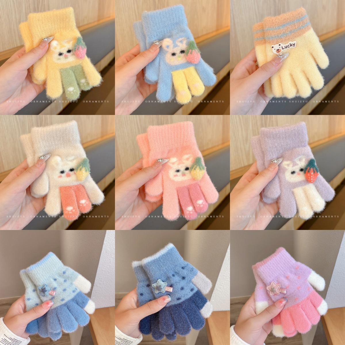 0-12 Guantes calientes de cinco dedos para niños niños y niñas de invierno de peluche de dedo para niñas