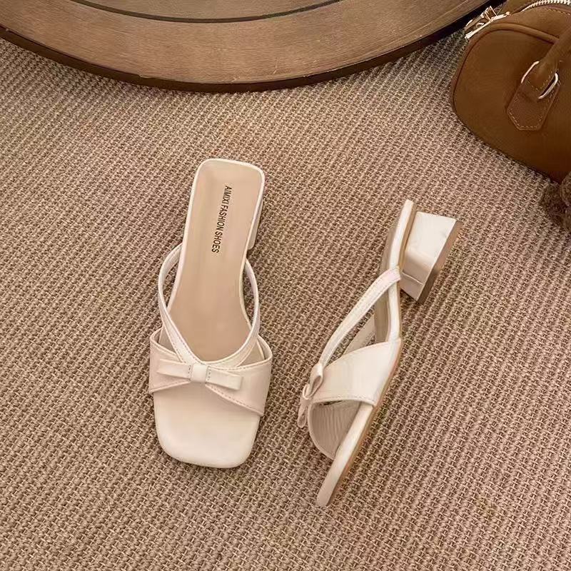 Zapatillas frías francesas con cabeza cuadrada de dedos abiertos para mujeres 2026 primavera y verano nuevo estilo suave de hadas con falda sandalias de talón bajo image 6