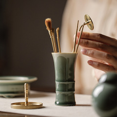 越窯龍泉青瓷手工陶瓷雕刻香道爐瓶三事香箸瓶花器仿木根形香箸