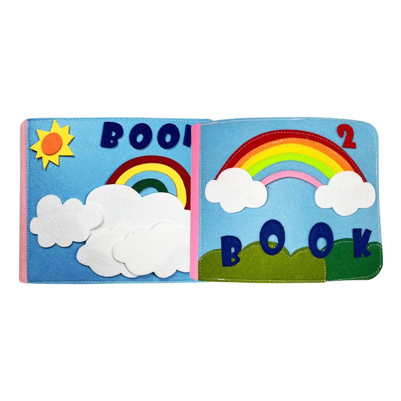 Libro de tela de fieltro, productos educativos, libros de educación temprana estereoscópicos Mons lavables para niños ocupados fieltro arco iris tela libro