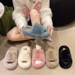 简约纯色厚底2025秋冬新款一字毛毛拖鞋家居外穿网红毛拖鞋女