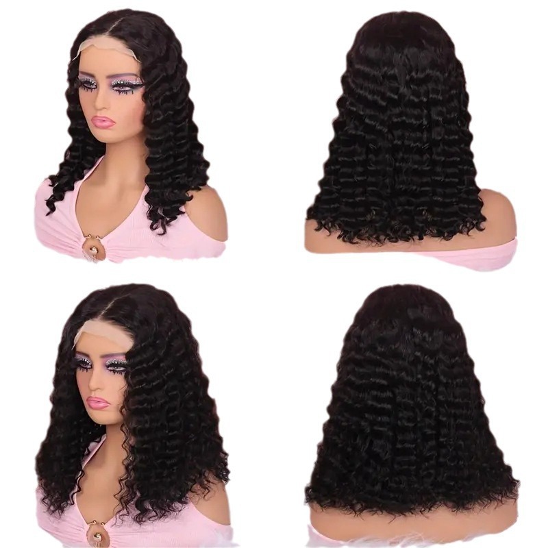 Peluca de cabello corto y rizado con encaje frontal para mujer, fibra química y seda de alta temperatura_voghion.com