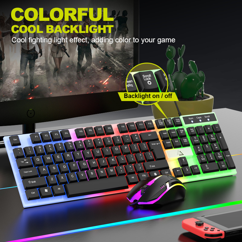 Teclado luminoso ratón juego de teclado con cable ratón traje RGB luminoso teclado único neutral embalaje transfronterizo comercio exterior