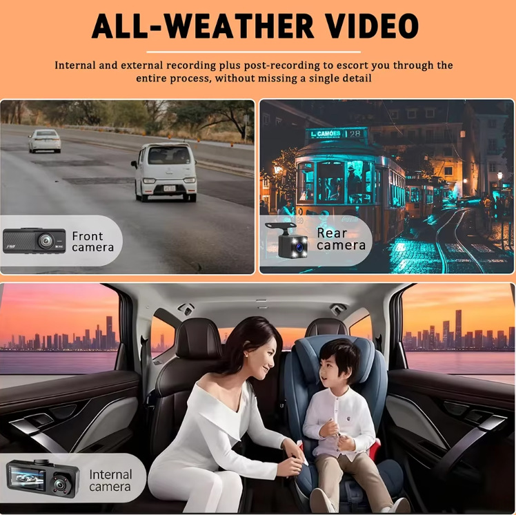 Triple-lens dashcam 1080P high-definition three-camera WIFI connection night vision wide-angle car recorder