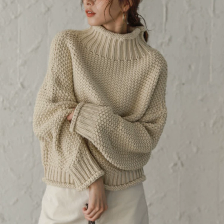 2023 осенне-зимняя новая женская Свободная утолщенная водолазка Lotte, утолщенная Толстая Трапеция, свободный Универсальный свитер, верхняя одежда, Топ