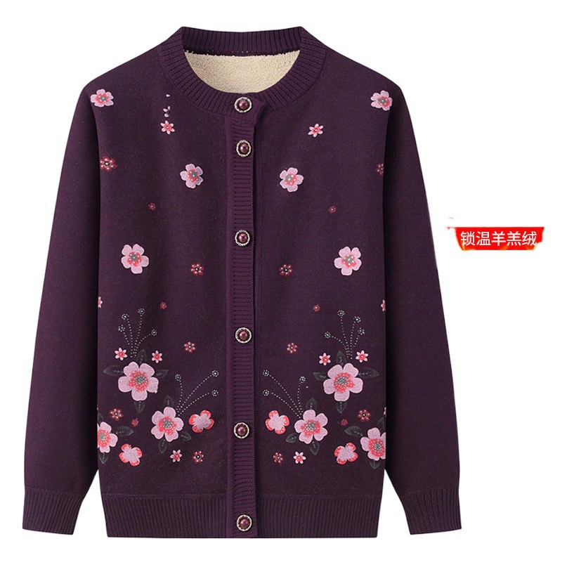 Мамина зимний свитер-кардиган для женщин среднего и пожилого возраста, женская одежда на флисовой подкладке, утолщенное весенне-осеннее пальто для пожилых женщин