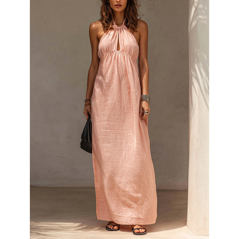 Digital Print 2026 Cross-Border European and American Style Halter Neck Dress for Women, Summer V-Neck High-Heel Vacation Style Long Dress Digital Print 2026 Cross-Border European and American Style Halter Neck Dress for Women, Summer V-Neck High-Heel Vacation Style Long Dress