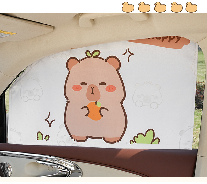 Capybara Car Track Curtains for All Seasons, Sun Protection Car Sunshades, Side Curtains, Capibara Car Sunshades
