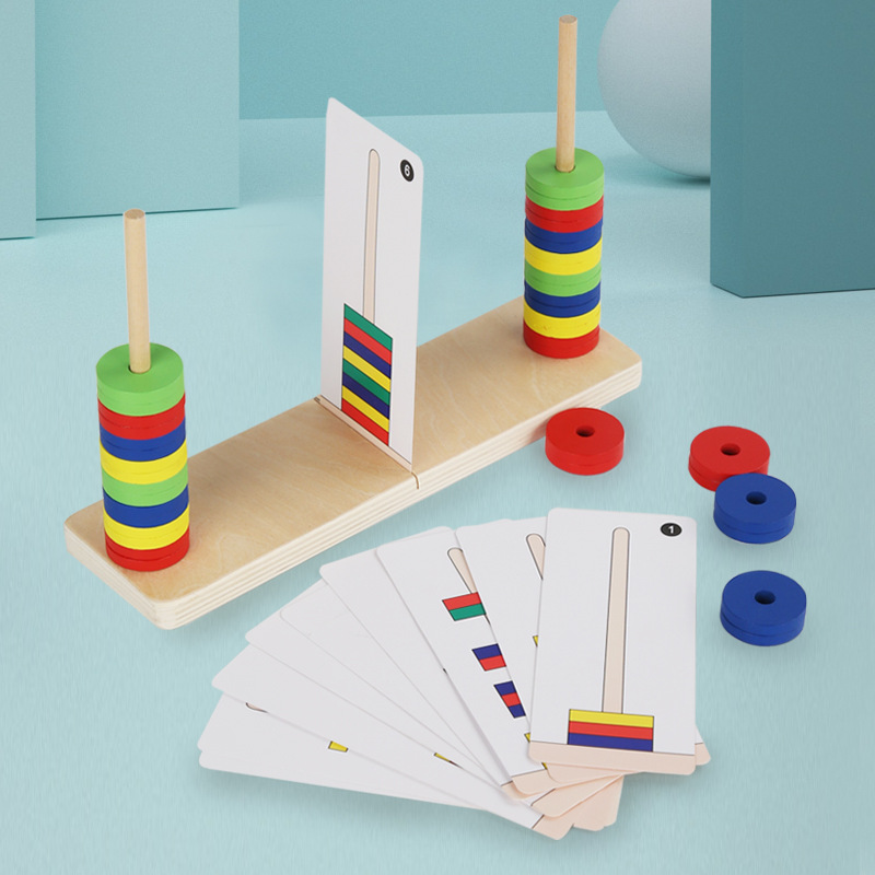 Montessori color de madera magnética columna de suspensión magnética para niños forma de anillo magnético a juego color bloques de construcción cognitivos juguete