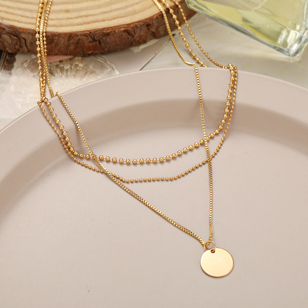 European And American New Alloy Necklace Fashion Simple Disc Pendant Multi-layered Clavicle Chain display picture 10