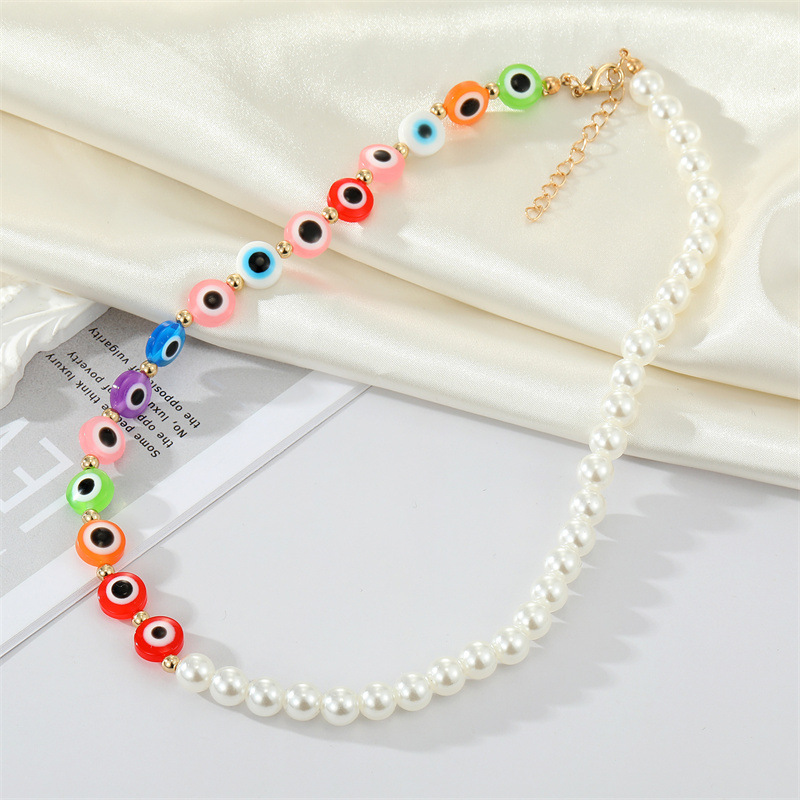fashion inlaid pearl resin eye retro devil eye sweater chain wholesale