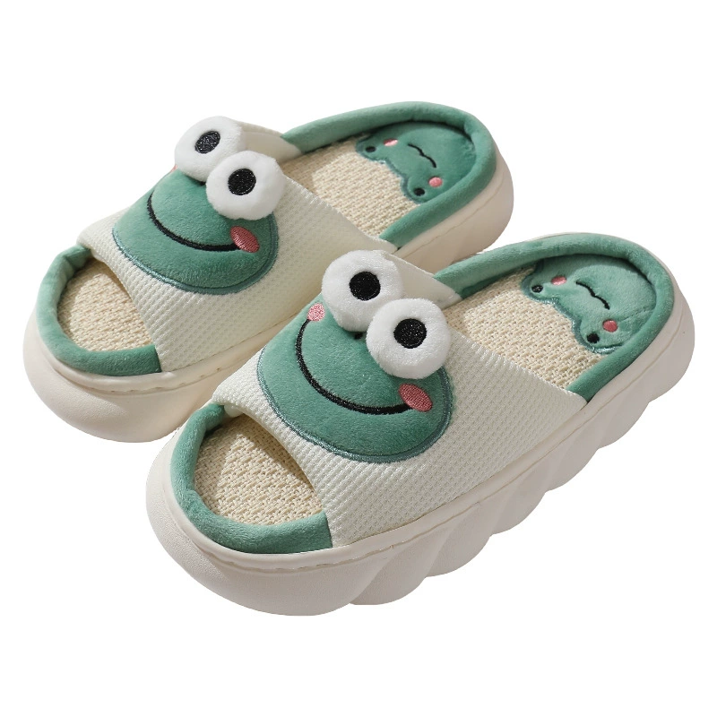 Мальчики и девочки четыре сезона милые лягушки домашние льняные тапочки для мужчин и женщин