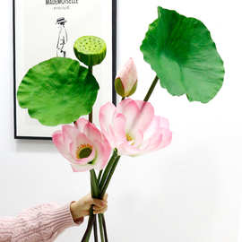 爆款仿真3D荷花 仿真绿植荷叶假莲蓬 摆件水池摄影道具仿真花荷花