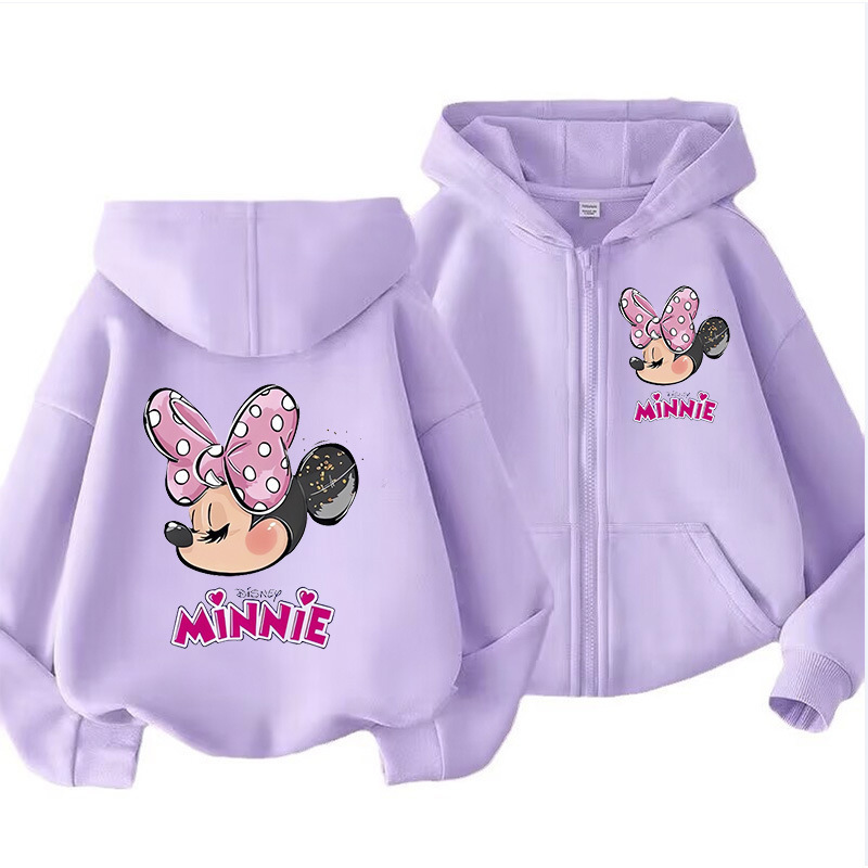 Cross-Border Children's Zip-Up Hoodie with Cute Minnie Mouse Print, Kids' Sweatshirt, Hot-Selling New Model on Aliexpress