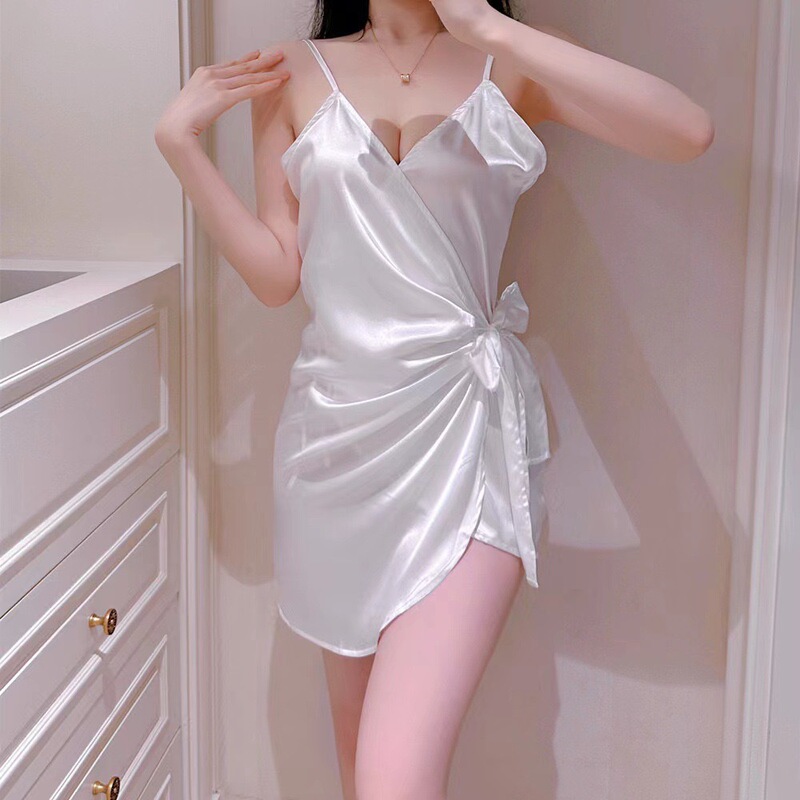 Sexy Underwear Sexy V-neck Slim Fit Pleated Sling Sling Pure Retro Elegant Satin Patchwork Design Nightdress suit