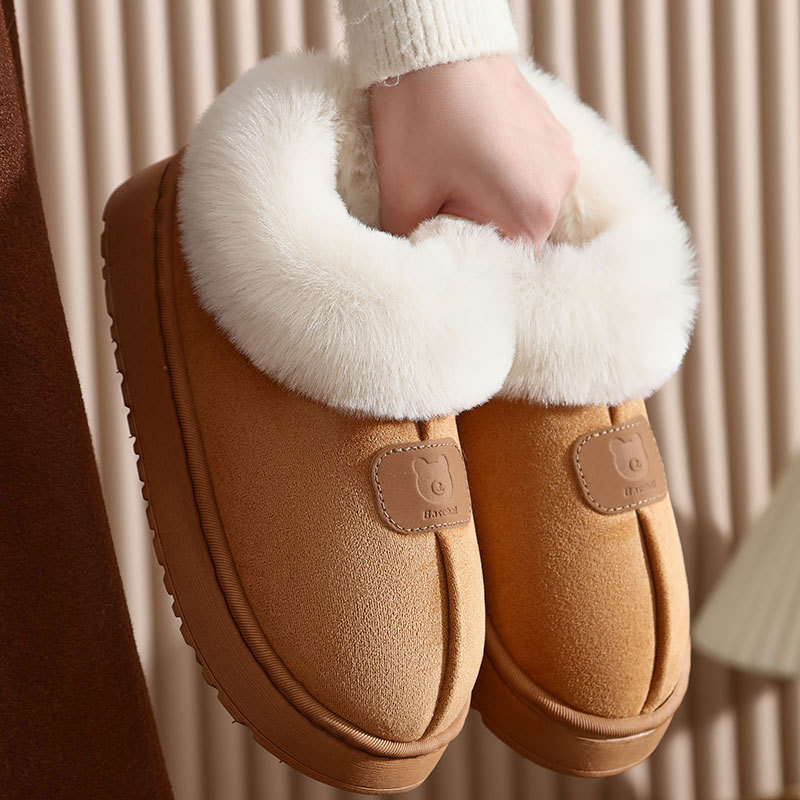 Women's Winter Outdoor Plush Thickened Snow Boots with Covered Heel, Indoor Home Thick-Soled Warm Furry Slippers