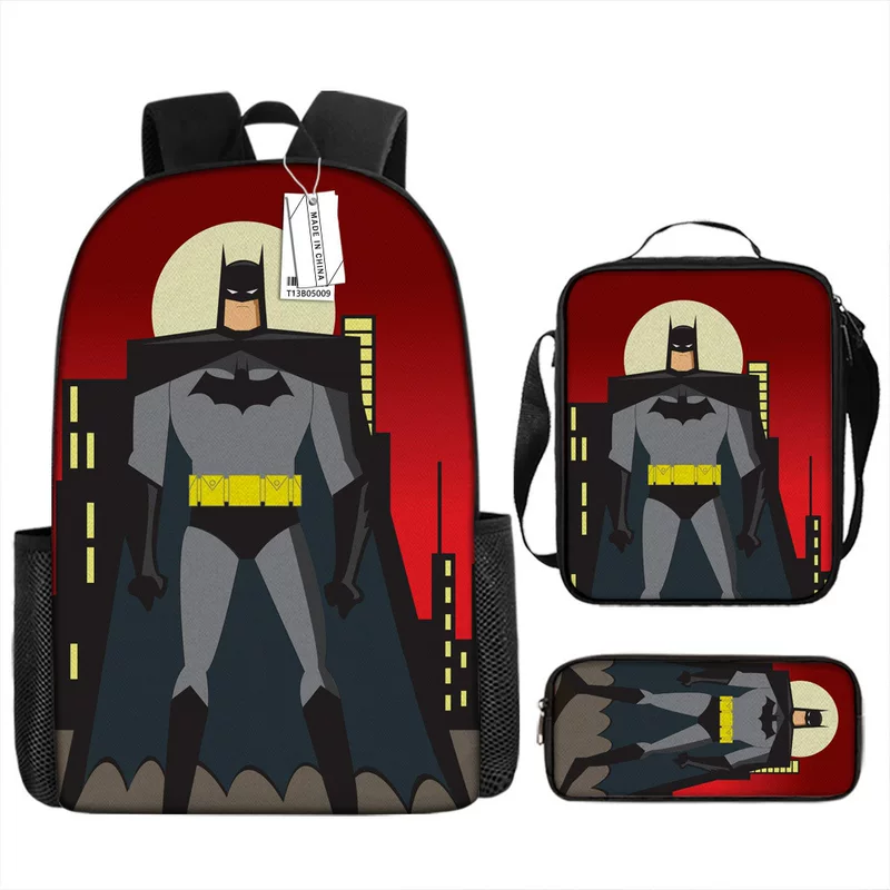 (Cross-border trading), cartoon backpack, school bag for elementary school students, pencil case, set, Batman, 3 piece set