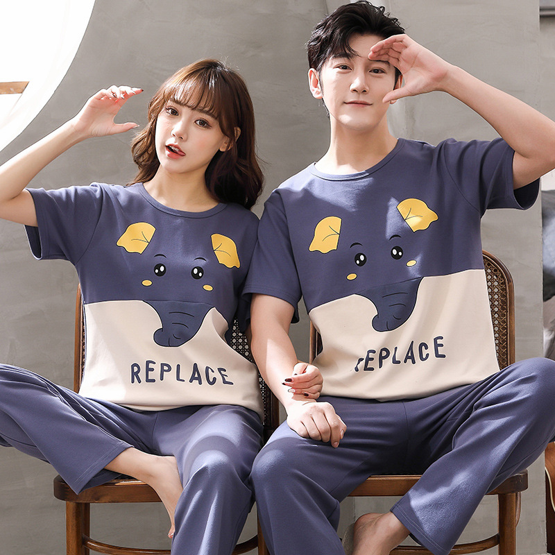 情侣睡衣夏季棉质短袖大码男女可爱卡通家居服青少年夏天薄款套装