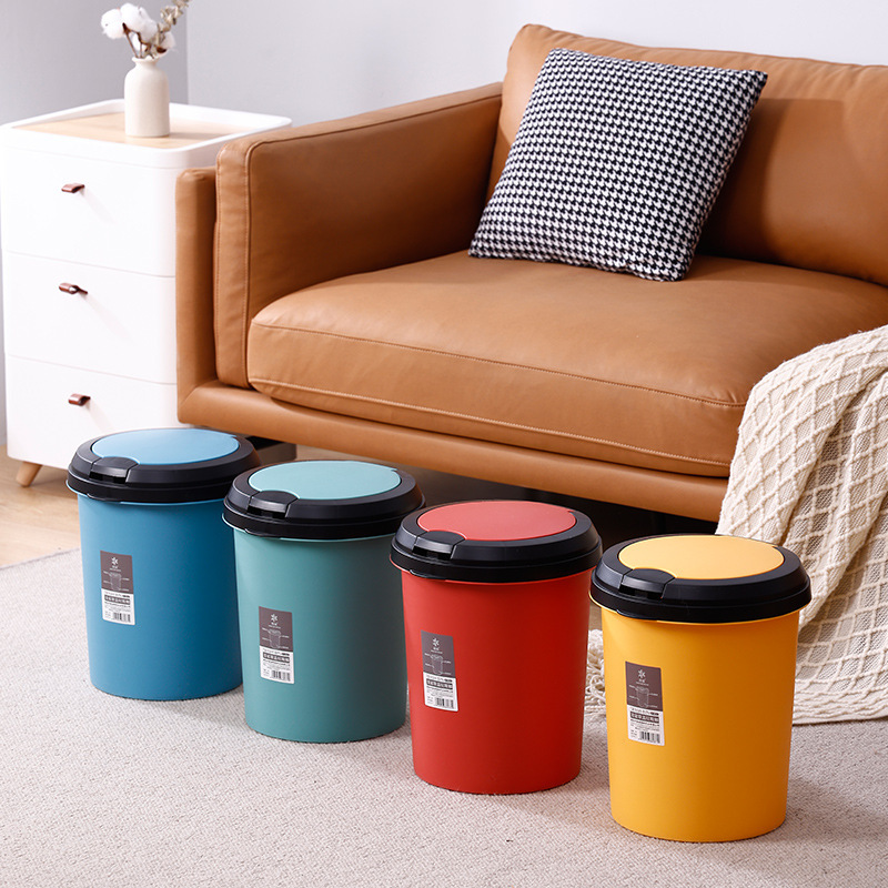 Round trash can Household press type large capacity kitchen living room high color value environmental protection plastic trash can with lid