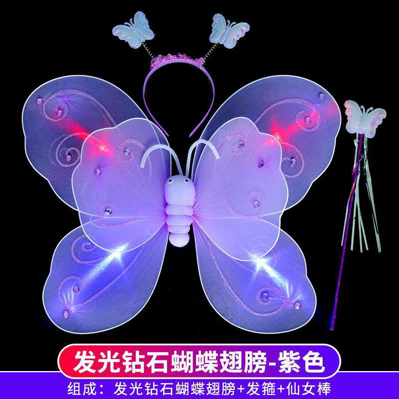 Ángel de la niña espalda brillante bambú mariposa alas espalda accesorios de niña hadas princesa falda varita mágica