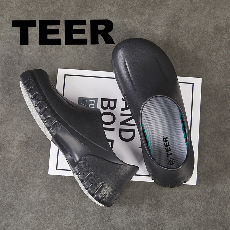 厨师鞋EAV超轻防滑耐油防水鞋跨境专供全包厚底一脚蹬雨鞋 食堂用