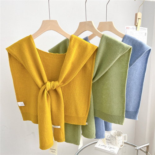 Solid color small fragrant style knitted shawl for women in spring and autumn, versatile decorative shoulder strap, summer air-conditioned room exterior waistcoat, fake collar