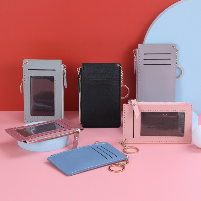 Korean style zipper women's multi-card slot coin purse multi-function card holder bank card PU bus card holder candy color