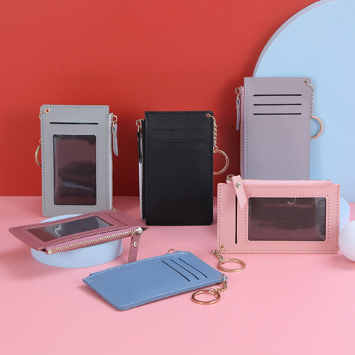 Korean style zipper women's multi-card slot coin purse multi-function card holder bank card PU bus card holder candy color