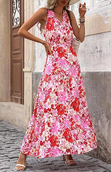 269g Weight Maxi Long Dress Dress Length Type Sleeveless Sleeve Length Swing Dress Dresses Type Sleeveless Sleeve Type Polyester Fabric Type Mid Waist Waist Line Holiday, Daily, Selfie Occasion V Neck Neckline Regular Fit Fit Type Flower Pattern Summer Season Women's Gender Printing Design Casual, Elegant, Simple Style Style Wholesale Women's Casual Elegant Simple Style Printing Flower Holiday Daily Selfie V Neck Sleeveless Swing Dress 22