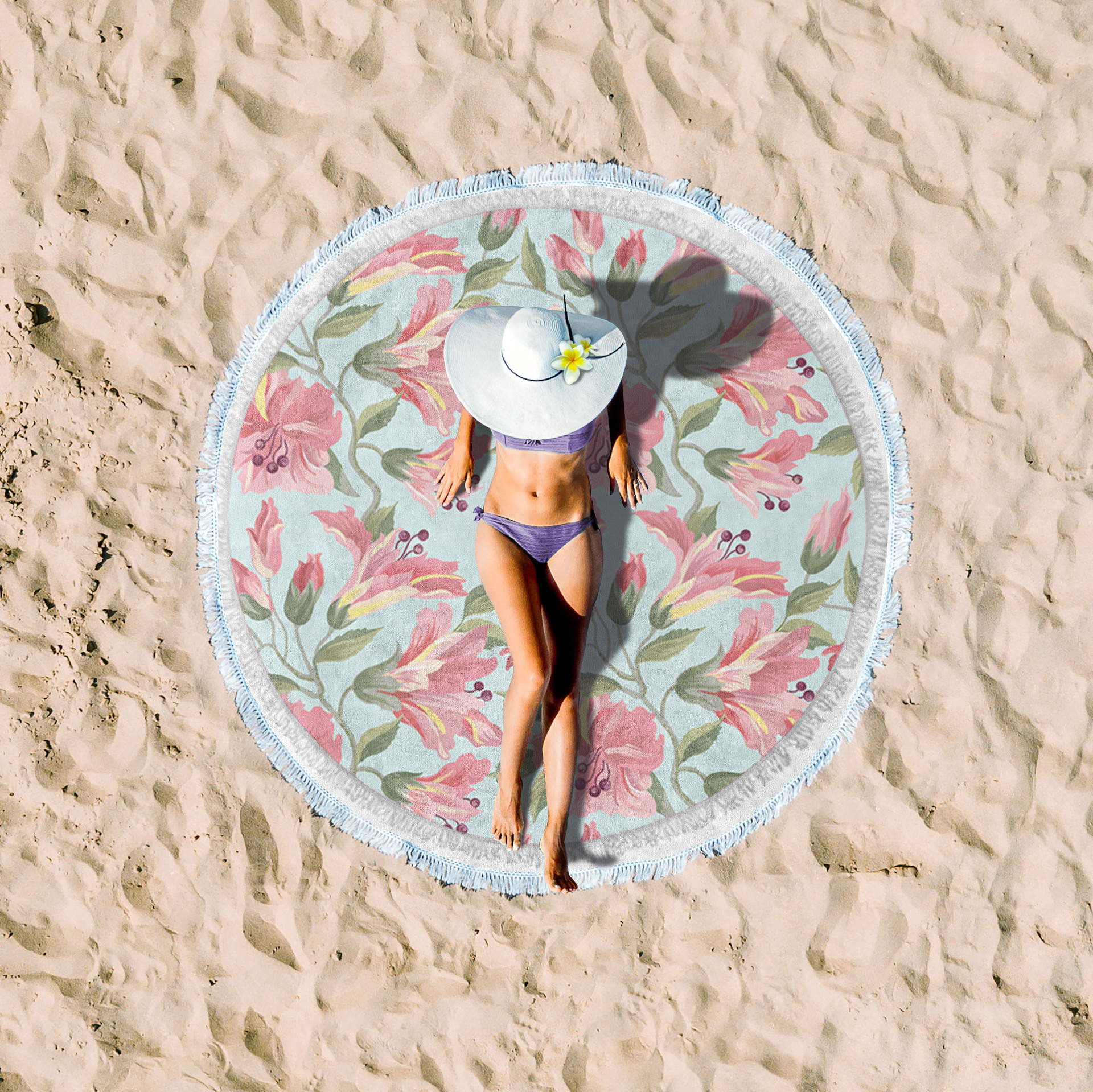 Toalla de playa de fibra redonda Toalla de baño imprimible logotipo patrón playa fitness Toalla de playa deshilachada