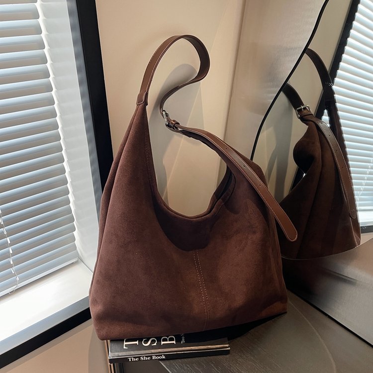 跨境麂皮绒托特包包女2025新款休闲百搭软面单肩包潮流时尚斜挎包